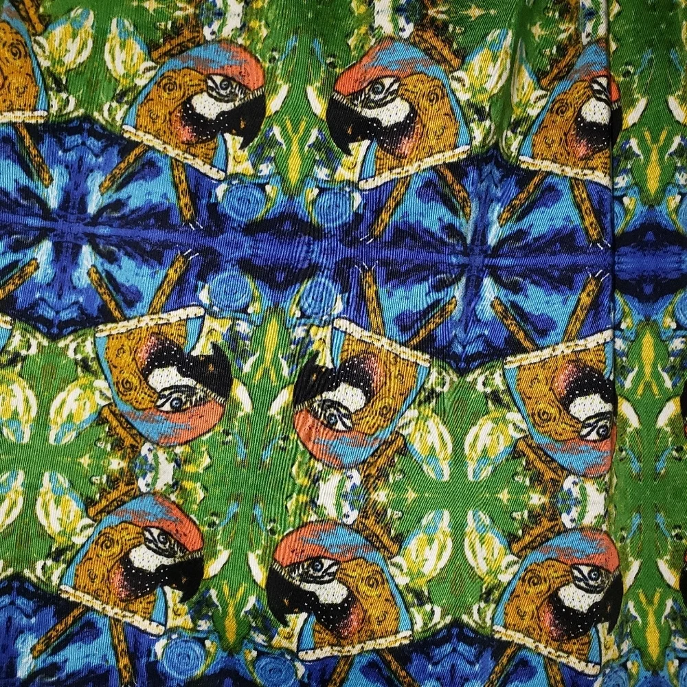Sam Edelman Tulum Parrot Print Midi Skirt Size 12 Crochet Panels Bird Rockabilly